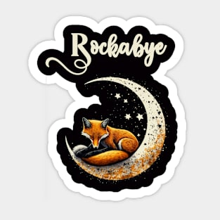 Rockabye fox sleeps in crescent moon with stars Sticker